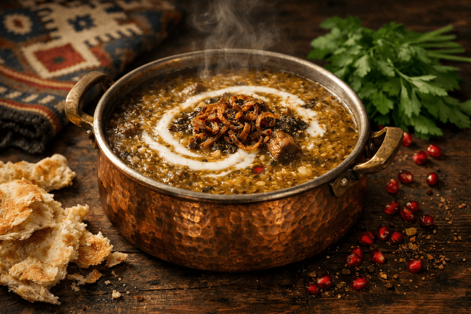 Ash-e Sholeh Ghalamkar (Persian Multi-Grain Soup)
